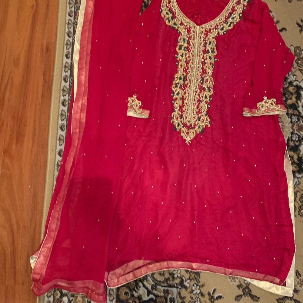 Elegant Red Embroidered Traditional Outfit